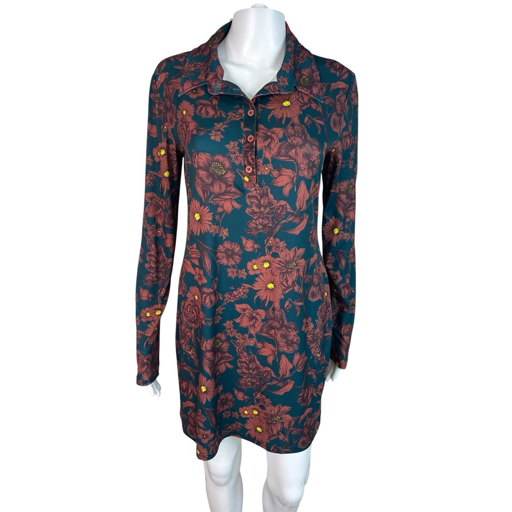 ZARA Women's Size M Dress Floral Long Sleeve Mini Retro Botanical MCM 60s Jersey